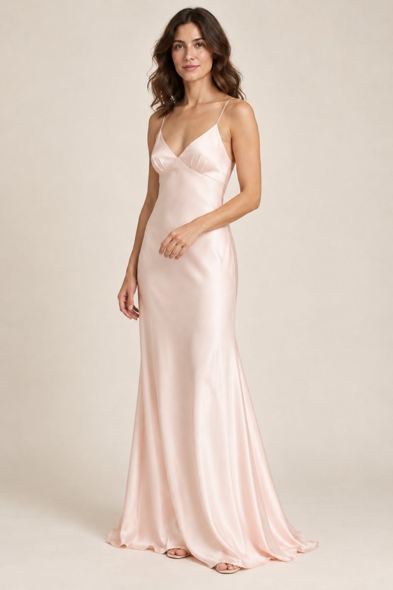 Pale Pink Slip Evening Gown — alternative three-quarter front