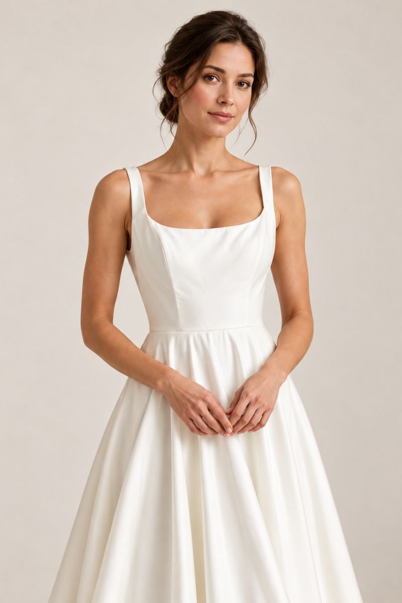 Ivory Scoop Neck A-Line Wedding Dress — Closer front view