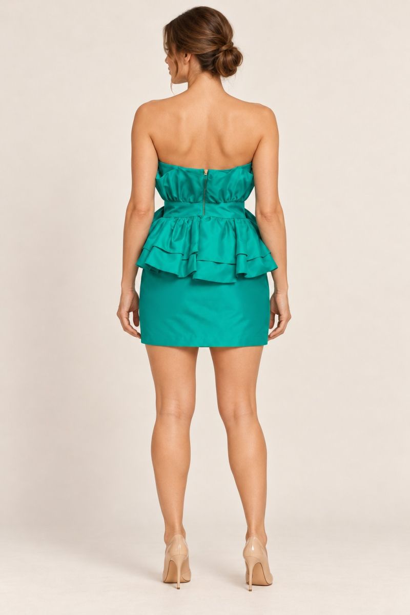 Turquoise Bow Peplum Mini Dress — Back view
