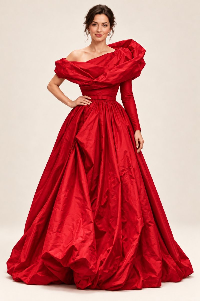 Red Off-Shoulder Ball Gown — Alternative front pose