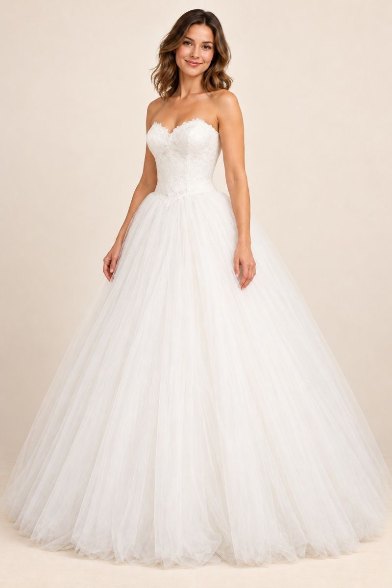 Full-Skirt Wedding Gown — gentle three-quarter front view