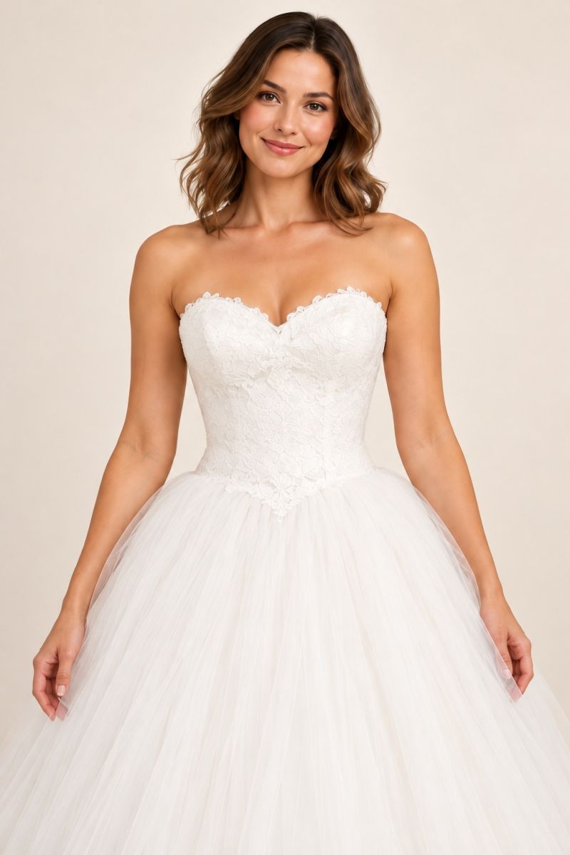 Full-Skirt Wedding Gown — closer front detail