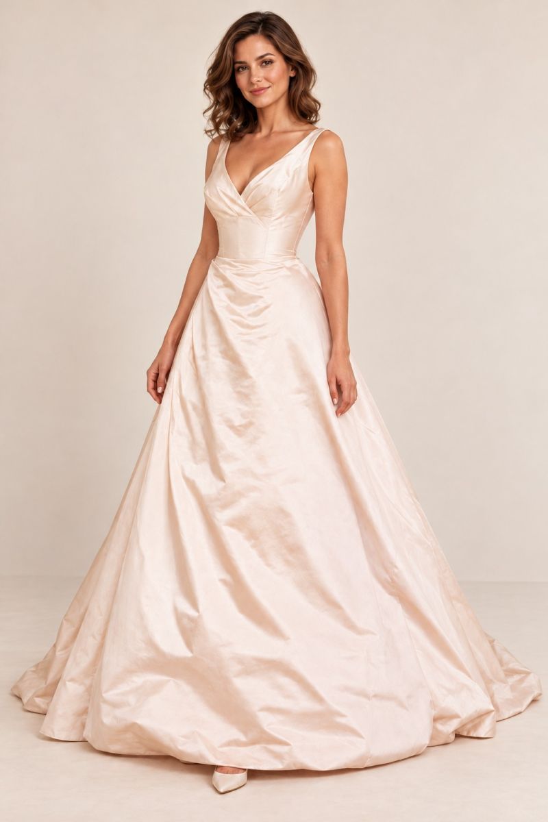 Full-Skirt Wedding Gown — gentle three-quarter front view