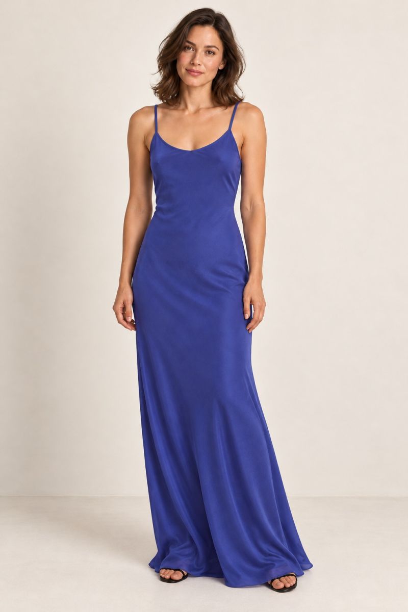 Blue Slip Prom Dress — front view