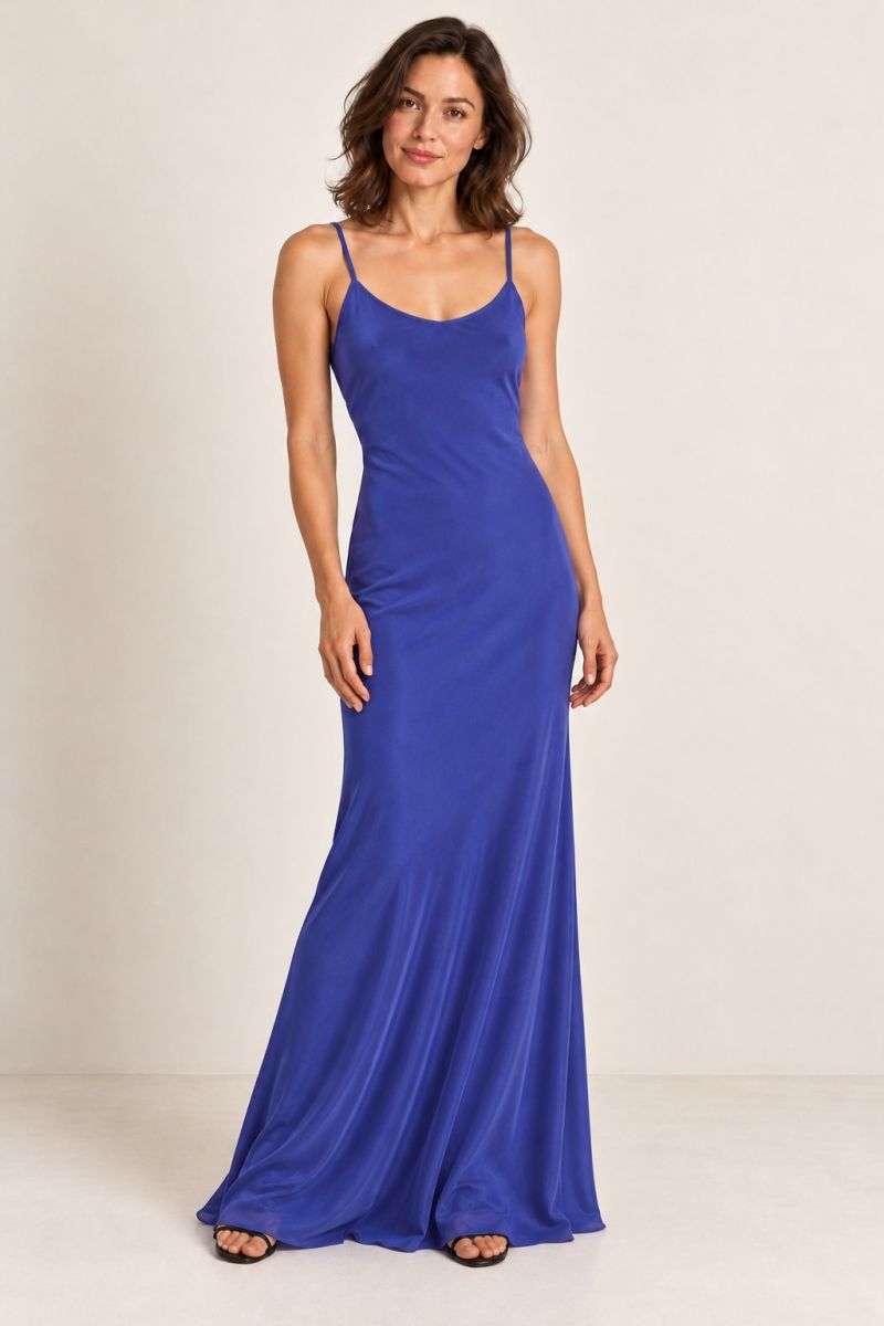 Blue Slip Prom Dress — alternative full front view
