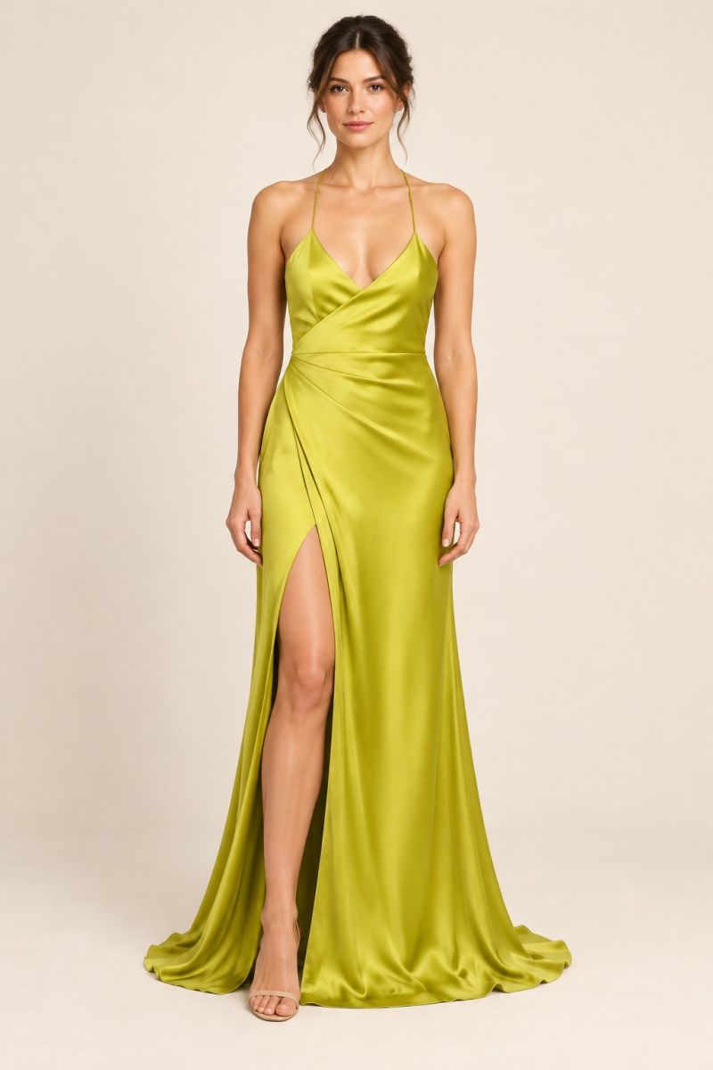 Chartreuse Wrap Gown — Front view