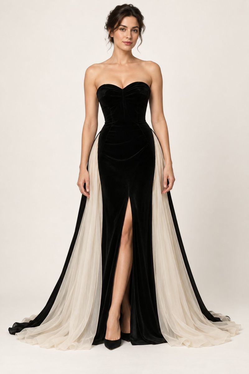 Black and Ivory Sweetheart Gown — front view