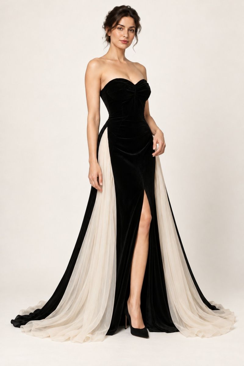 Black and Ivory Sweetheart Gown — alternative three-quarter front