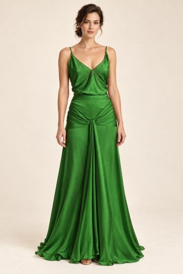 Green Draped Evening Gown