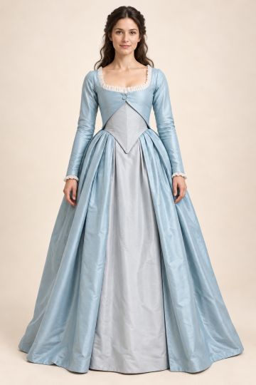 Ice-blue long-sleeve gown — front full-length view