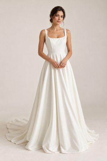 Ivory Scoop Neck A-Line Wedding Dress
