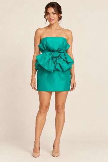 Turquoise Bow Peplum Mini Dress